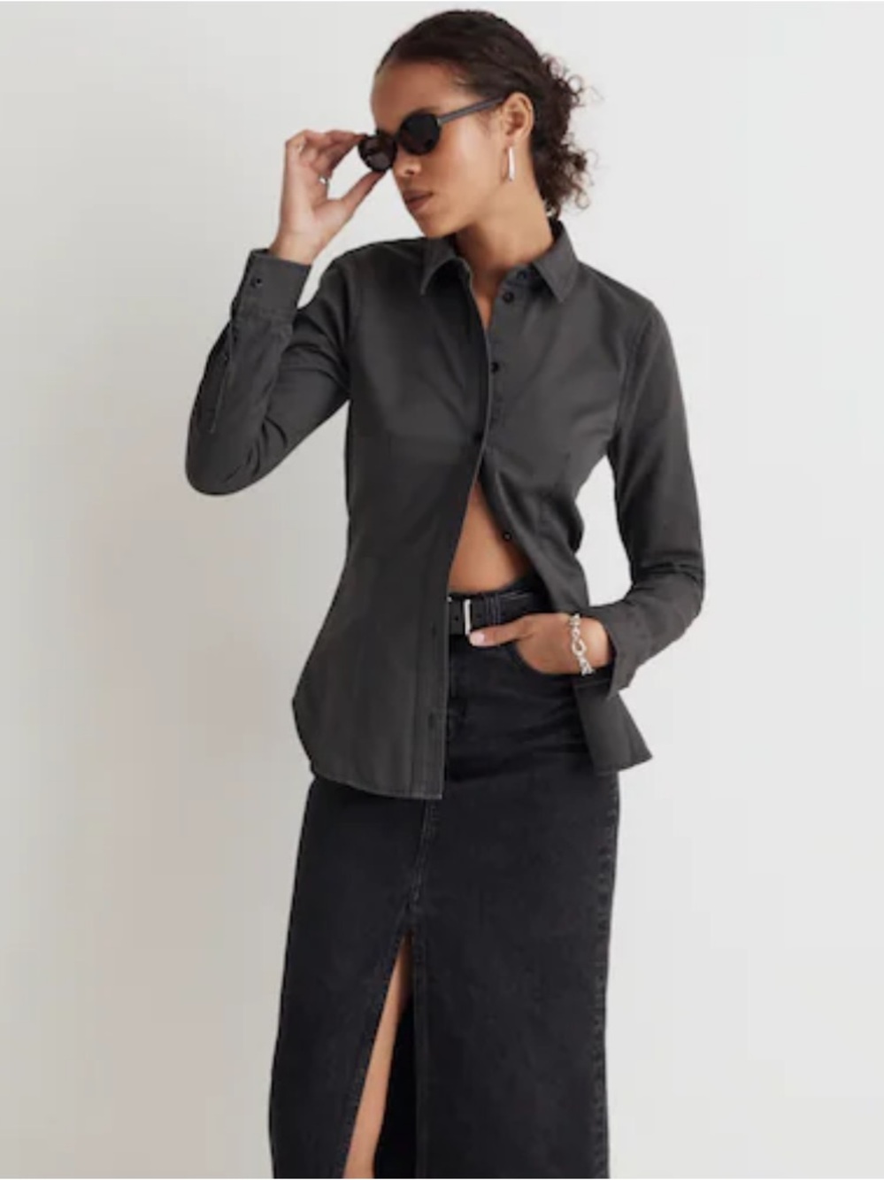 NWT Madewell Darted Button-Up Shirt in (Re)generative Chino Charcoal 10